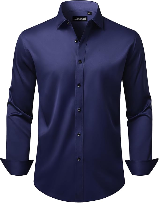 Camisas de vestir para hombre, manga larga, elásticas, sin arrugas, para boda, formal, negocios, camisa con botones
